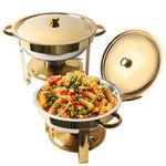Umisu Chafing Dish for Buffet Set, 4.8 Qt 2 Packs Gold and Silver Stainless Steel Round Chafing Dishes & Food Warmers, Rechaud Pour Buffet for Parties, Wedding, Hotel Catering