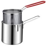 Veemok 1200ml Stainless Steel Deep Frying Pot with Basket – Small Oil Fryer with Long Handle for French Fries, Chicken, Fish, Shrimp – Mini Fryer for Butter, Gravies, Sauces, Pasta – Silver