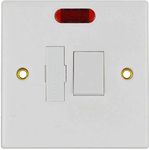 Invero 1 Gang Spur Wall Switch 13 Amp Fused Connection Unit Switched - Standard Square White with Red Neon Indicator