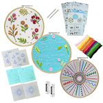 Embroiderymaterial Cross Stitch Hand Embroidery Kit For Beginners,Adult With Pattern Printed Cloth Fabric,Combo Of 3 Embroidery Designs,Instruction Paper&All Materials Included(Pack Of 3),Multicolor