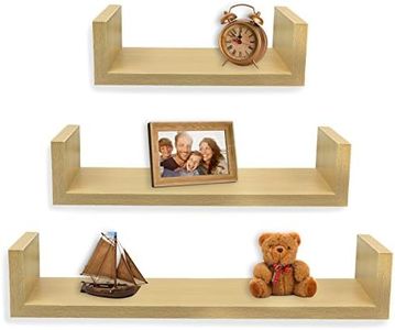 Greenco Set of 3 Floating U Shelves, Natural Finish