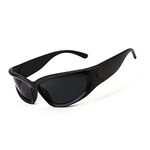 FEISEDY Futuristic Wrap Around Sunglasses Oval Cool Y2K Visor Thick Frame Vintage 90s for Men Women B2951