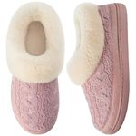 VeraCosy Ladies' Warm Knitted Faux Suede Memory Foam Moc Slippers Winter Cashmere Collar House Shoes Pink,6 UK