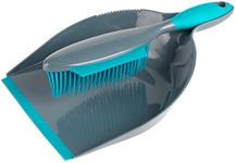 Beldray LA069351EU Pet Plus+ Dustpan and Brush Set - Non-Scratch Rubber Bristles, Handheld Broom with Squeegee Edge for Pet Hair, Hard Floors, Surfaces, Liquids,Grey/Turquoise,30 x 22 x 7.5 cm