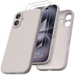 ORNARTO Compatible with iPhone 16 Case with 2 x Screen Protector,Shockproof Liquid Silicone Gel Rubber Cover,Drop Protection Phone Case for iPhone 16 Case-Stone Gray