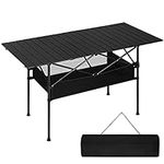 BTY Folding Camping Table, 4.7 ft Large Portable Foldable Roll Up Camp Picnic Camping Side Table with Storage Bag and Carrying Bag for Outdoor Camping, Picnic, Fishing, BBQ