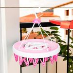 Kuber Industries Cloth Drying Hanger | 24 Clips Cloth Hanger | Cloth Drying Stand | Baby Cloth Drying Pegs | Clothes Hanger Pegs | Round Cloth Drying Clips | Transparent Pink