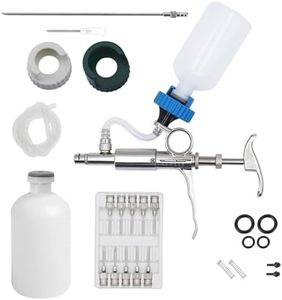 ReuVibk 5ML Livestock Syringe, Stainless Steel Continuous Syringe Multi-Use Adjustable Injection Gun Syringe with 10 Needles, for Chickens, Ducks, Goose, Pig Bull Sheep, Poultry