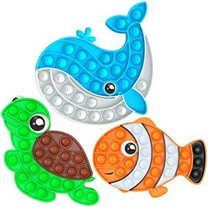 3 Pack Push Bubble Fidget Sensory Toys, Sensory Fidget Poppers Push Bubble Toy, Silicone Squeeze Autism Anxiety Stress Relief Educational Popping Toys for Kids Adults - Clown Fish, Whale, Turtle