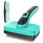 Dog Cat Self-Cleaning Slicker Brush and Comb Set for Shedding and Grooming Long Short Hair. Safe Painless Bristles Easily Removes Loose Fur, Undercoat, Mats, Tangled For Most Hair Types & Size of Pet