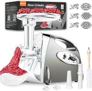 Electric Meat Grinder: [3000W Superior Motor] [Exquisite Box] Meat Grinder with 6 PCS Stainless Steel Blades & Grinding Plates, Sausage Stuffer Tubes & Kubbe Kit Portable Handle for Gift (Space Gray)