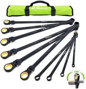 Der Erwachte Extra Long Ratchet Wrench Set, 10 Piece Bendable and Fixed Offset Head, Double-ended Torx Wrench, Metric 8-19mm, 72 Teeth Chrome Vanadium Steel Black Electroscopic Coating with Roll Bag
