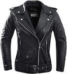 HWK Brando Leather Motorcycle Jacket for Women, Durable, Genuine, Classic Black Leather Jacket with Polyester Thermal Lining, Stylish & Comfy Vintage Motorcycle Jacket for All Season Riding - Medium