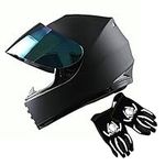 1Storm Youth Kids Motorcycle Full Face Helmet Street Bike BMX MX Matt Black + MG Youth Glove Bundle