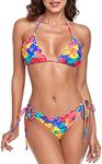RELLECIGA Women's Wavy Triangle Bikini Set Brazilian Swimwear (Small,Colorful Floral)