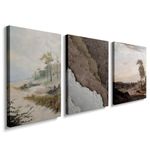 prinfantasy Wall Art Prints Set of 3 Vintage Canvas Posters for Stylish Living Room and Bedroom Farmhouse Home Décor Framed Painting Pictures, YH042