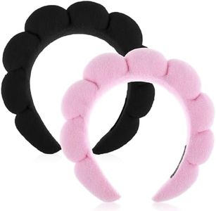 Juego de 2 Diademas de Spa para Mujer Diadema de Esponja para Lavar la Cara o el Cuidado de la Piel Cinta para el Cuidado de la Piel Tejido de Rizo Accesorio para el Cabello de Ducha (Rosa Negro)