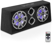 PyleUsa 8" Dual Subwoofer Box System - 400-Watt Slim Mount Truck Audio Subwoofer Box - Rear Vented Design with Built-in Illuminating LED Lights, 2x400 Watts Max Power