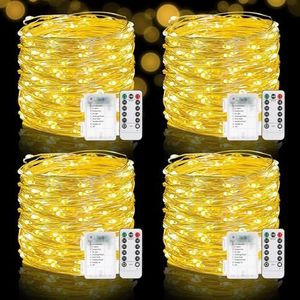 SFNDOU 4 Pack Fairy Lights Battery Operated with Remote, 33FT 100LED Waterproof Twinkle String Lights with Timer & 8 Modes,for Indoor Outdoor Patio Garden Wedding Party Christmas Decor-Warm White