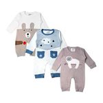 Kidbea 100% Organic Cotton Bodysuit | Romper | Sleepsuit | Jumpsuit for New-Born Baby Girls & Boys infants & Toddler, Color Brown Bear, Sloth & Blue Star Printed Combo Of 3 Size 0-3M