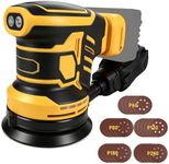 Random Orbital Sander for Dewalt 20V, 125mm 350W Brushless Electric Orbital Sander with 25pcs Sandpaper, 6 Speeds 21000RPM, Dust Extraction for Wood Sanding Polishing (Yellow, for Dewalt)
