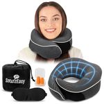 SnoozEasy™ Travel Pillow for Airplane | Soft Memory Foam Neck Pillow for Travel, 360 Degree Support, Lightweight Flight Pillow for Adults | Includes Carry Bag, Eye Mask & Ear Plugs | UK Brand