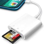 SD Card Reader for iPhone iPad, Oliveria Trail Game Camera 2 in 1 SD Card Viewer with Dual Slot for MicroSD/SD, Photography Memory Card Adapter, Simultaneous Charging and Card Reading, Plug and Play