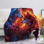 Suhoaziia Fire Flame Wolf Women Men Kids Throw Blanket Cozy Soft Flannel Fleece Blankets for Bed Couch Sofa Chair for Home Bedroom Office Dorm Decorations