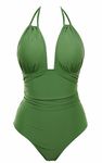 B2prity Women's Slimming One Piece Swimsuits Tummy Control Bathing Suit Halter Swimwear for Big Busted Curvy Woman, A-green, XXL