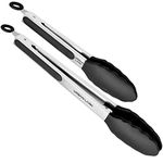 Urban Lark Kitchen Tongs, Pack of 2-Size 9" & 12"-Non-Slip Stainless Steel Handle-Smart Lock Clip-Heat Resistant Tongs, for Cooking, Serving, Barbecue, Buffet, Salad, Ice (Black)