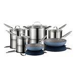 Starfrit The Rock Wave 10PC Cookware Set - Durable Stainless Steel - Oven Safe - PFOA Free - Easy to Clean - Black