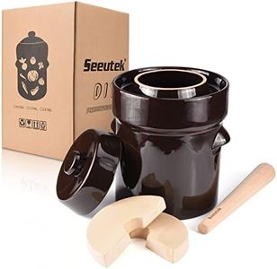 Seeutek Fermentation Crock Jar 2 Liter / 0.5 Gallon - Stoneware Pot for Fermenting, Pickling Kimchi, Pickles, Vegetables, Kombucha - Glazed Fermenter with Stone Weights, Lid & Pickle Tamper