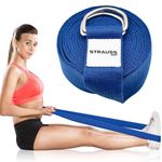 Strauss Yoga Strap & Stretching Belt | Ideal for Yoga, Pilates, Therapy, Dance, Gymnastics & Flexibility | 60% Thicker Belt with Extra Safe Adjustable Metal D-Ring Buckle | Eco-Friendly, 8 feet (Blue)