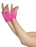 Ladies Fishnet Long & Short Finger less Gloves Fancy Dress Party Accessory (Pink, Short Fishnet Gloves)