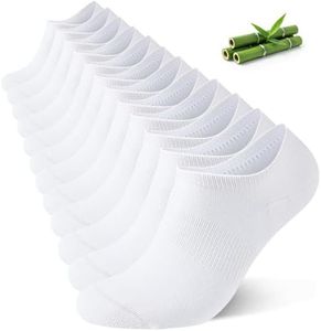 Niorasen No Show Socks for Men 6 Pairs, Bamboo Rayon Ankle Low Cut Invisible Thin Socks with Non Slip Grips 12-15 White