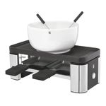 WMF Küchenminis Raclette 2 Personen, Grill, Mini Raclette, 3 Pfännchen, Schieber und Keramikschüssel für Schokoladenfondue, 370 W, edelstahl matt