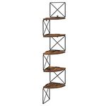 VASAGLE 5 Tier Wall Shelf, Corner Bookcase, Storage, Easy Assembly, for Bedroom, Living Room, Bathroom, Kitchen, Office, Rustic Brown and Black LLS851B01