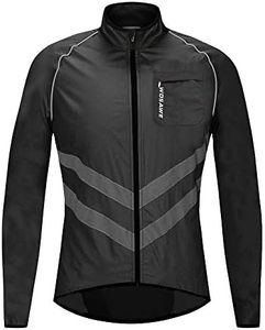WOSAWE Men's High Visibility Cycling Wind Breaker Light Pocketable Biking Jacket, Black Large
