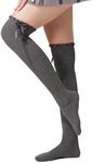 TOCONFFON Women's Girls Thigh High Stockings Over the Knee Socks with Satin Bows(Dark Grey,One Size)