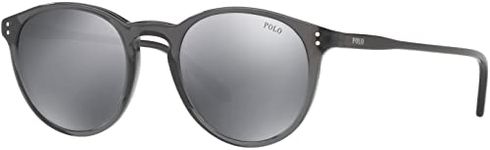 Polo Ralph Lauren Men's PH4110 Round Sunglasses, Shiny Black Crystal/Grey Mirror Flash, 50 mm