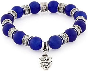 Women's Bracelet Elastic with Owl Pendant and Stone Beads
