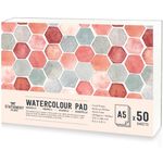 STATIONERY ISLAND Watercolour Paper A5 Pad, 50 Sheets - Natural White 300gsm Glue Bound, Cold-Pressed Texture, Watercolour Sketchbook for Painting, Drawing and Mixed Media