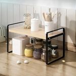 Decorlay Countertop Storage Rack – Moveable Space-Saving Organizer for Kitchen Spice Jars, Bathroom Essentials, Office Desk, and Cosmetic Organize (Beech+Black, Single Tier)