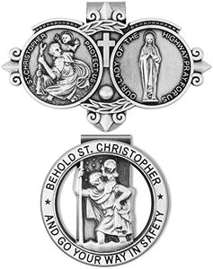 2 Pieces St Christopher Medal for Car, Our Lady of The Highway Visor Clip for Car Round Saint St Christopher Visor Clip for Protection While Driving Auto Sun Visor Accessories