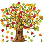 Gersoniel 90 Pieces Classroom Tree Bulletin Board Set Fall Tree Decoration, Conversation Heart Leaves Cutouts for Classroom Home Decoration(Natural Style)