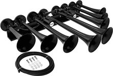 Vixen Horns Train Horn for Truck/Car. 8 Air Horn Black Trumpets. Super Loud dB. Fits 12v Vehicles like Semi/Pickup/Jeep/RV/SUV VXH8124XLB