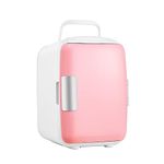 CLIPOP Portable Mini Fridge for Bedroom Quiet 4L Camping Fridge, 6 Cans Small Car Fridge Refrigerator, AC+DC Power Drink Cooler for Dorm, Travel, Office, Personal Fridge for Skin Care, Makeup (Pink)