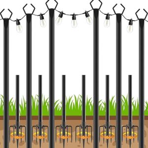 AHRLHR 6 Pack String Light Poles, Outdoor String Light Pole 10 ft Forked Metal Light Pole with Adjustable Outdoor Light Stand, Deck, Backyard, Garden, Wedding, Rustproof and Sturdy with Hooks.