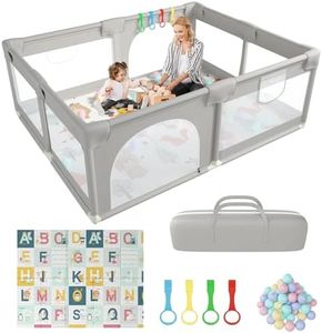 Baby Playpen with Mat,180 x 150 cm Playpen for Baby and Toddlers with 50 Ball Pit, 4X Handles, Zippered Door, Basket Net, and Breathable Mesh - Extra Large Kids Play Pen with Storage Bag