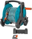 Gardena Classic wall-fixed Hose Reel 50 Set: Mobile hose reel, wall-mountable to save space and can be removed at any time, with a 20-m hose, spray nozzle, and system parts (8009-20), Multicolour